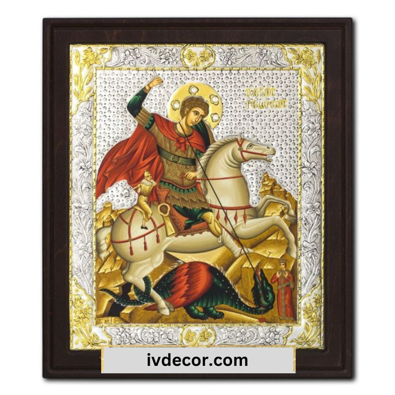 Икона Сребро 925 - Свети Георги Победоносец 36x43 cm