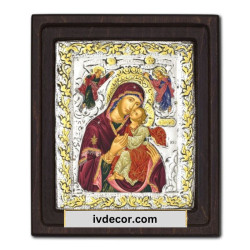 Икона Сребро 925 - Богородица Сладка Целувка 14x16 cm