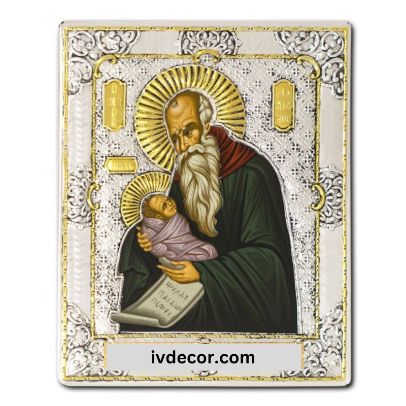 Икона Сребро 925 - Свети Стилиан - пазител на децата 15x19 cm