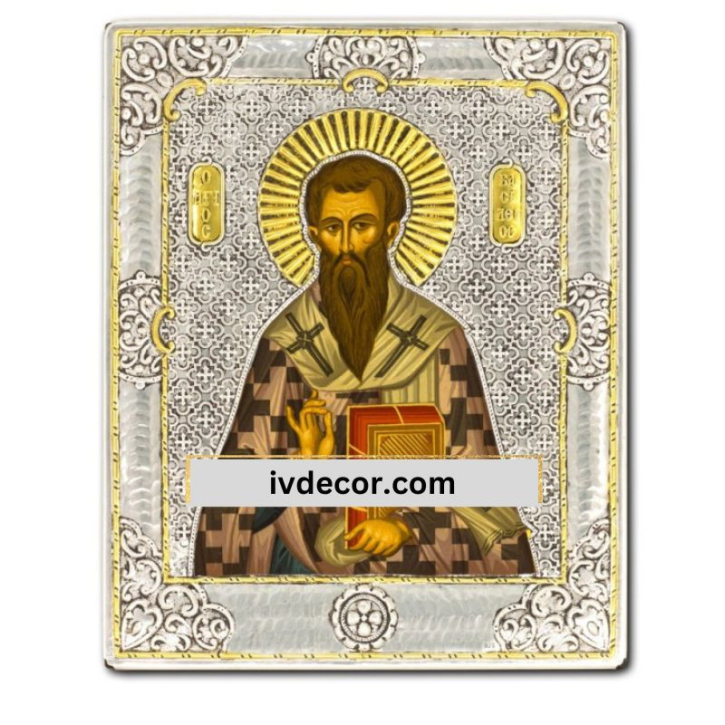 Икона Сребро 925 - Свети Василий Велики 15x19 cm