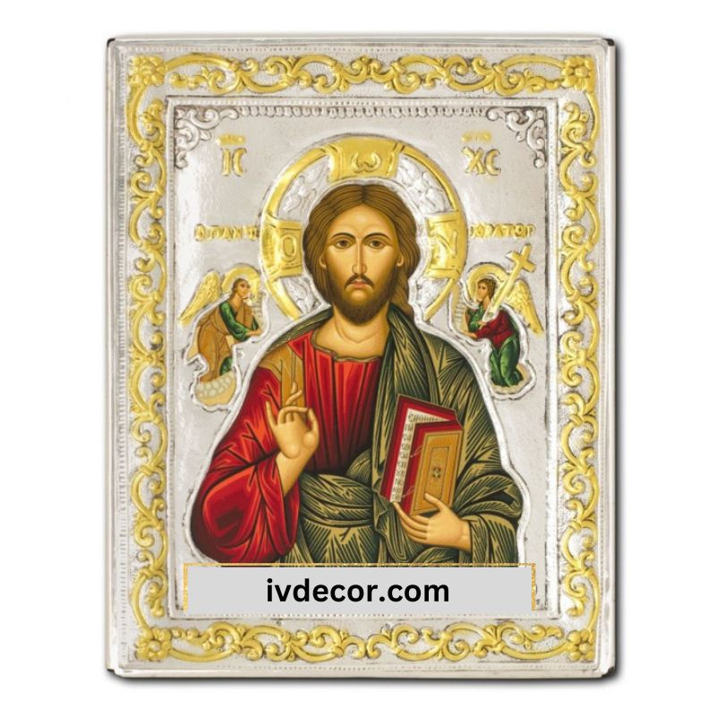 Икона Сребро 925 - Исус Пантократор 15x19 cm