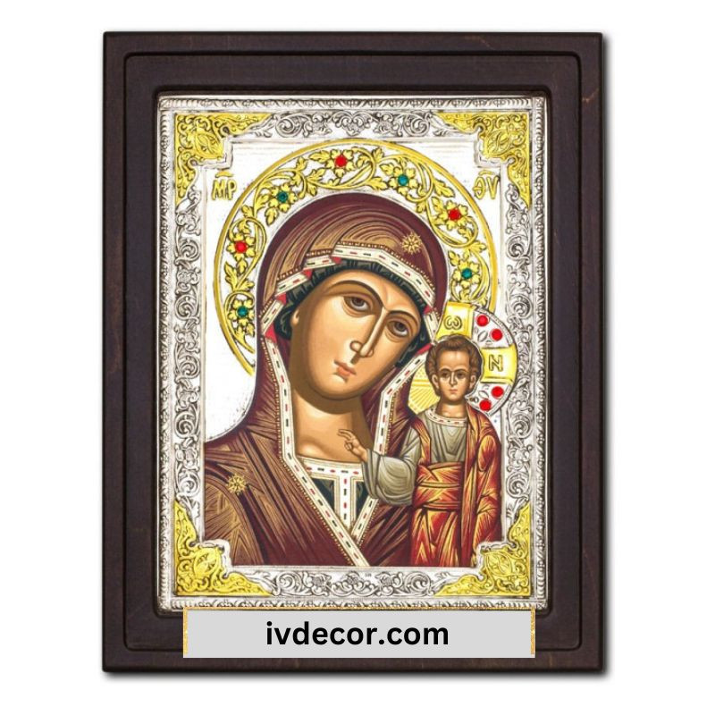 Икона Сребро 925 - Богородица Казанска 25x32 cm