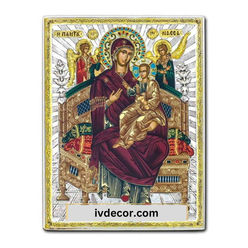 Икона Сребро 925 - Богородица Пантанаса - Лечителка на рак 19x26 cm