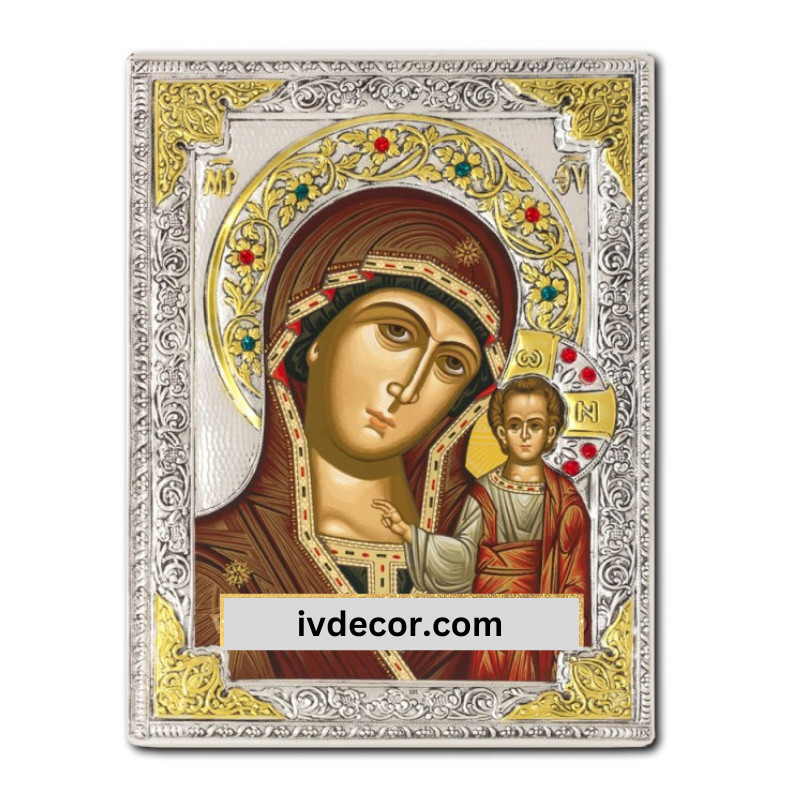 Икона Сребро 925 - Богородица Казанска 19x26 cm