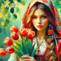 Рисуване по номера - МОМИЧЕ С ЛАЛЕТА 40х40 см.