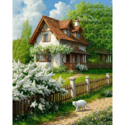 Рисуване по номера - КЪЩАТА С БЯЛАТА КОТКА