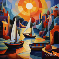 Рисуване по номера - ЛОДКИ АБСТРАКТ40х40 см.