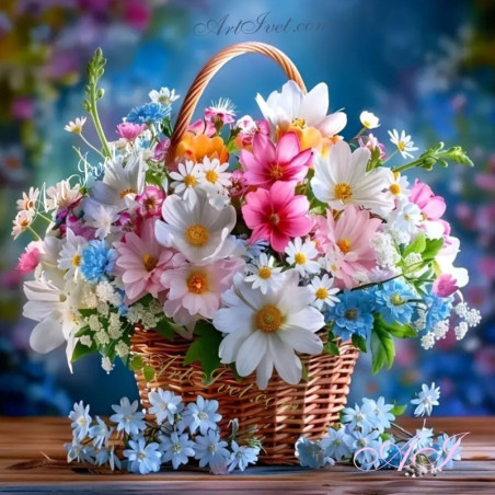 
     Рисуване по номера   НЕЖНИ ЦВЕТЯ В КОШНИЦА  40х40 см.