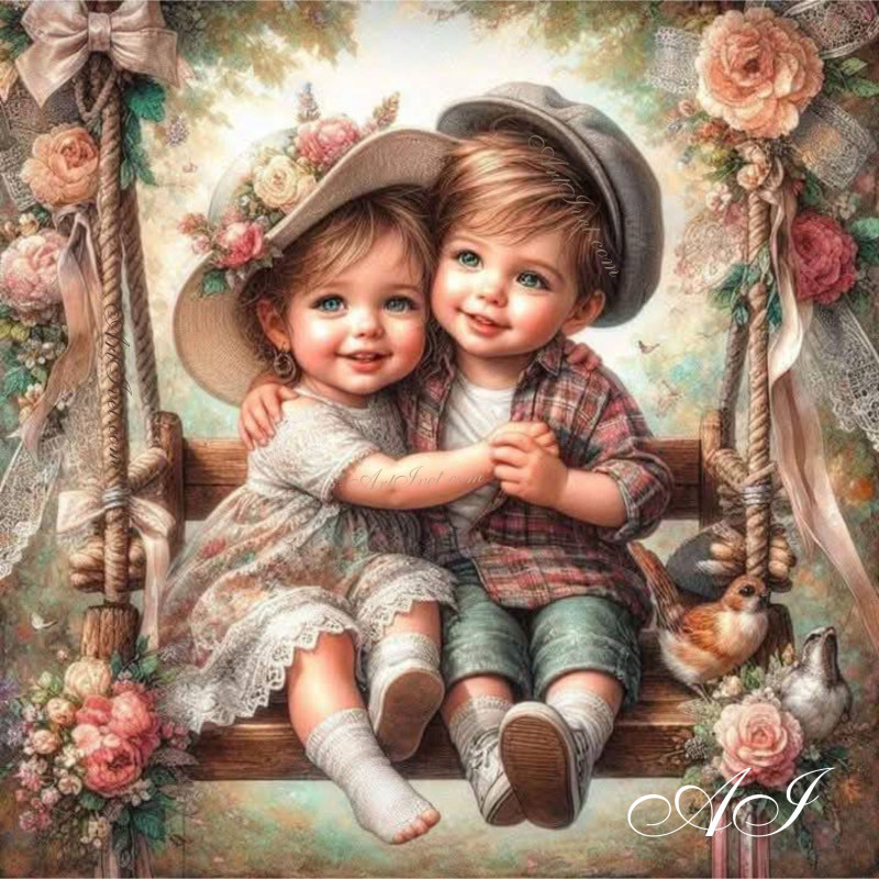 Рисуване по номера -  ДЕЧИЦА - БРАТЧЕ И СЕСТРИЧЕ 40х40 см.