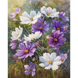 Рисуване по номера - КРАСИВИ ЦВЕТЯ В ЛИЛАВО И БЯЛО