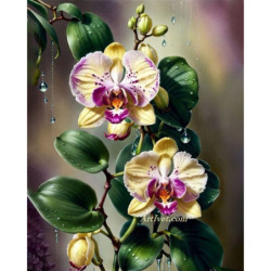 Рисуване по номера - НЕЖНИ ОРХИДЕИ С ЛИЛАВИ НЮАНСИ