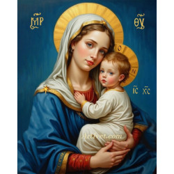 Рисуване по номера - ДЕВАТА С МЛАДЕНЕЦА - СИНЯ ТОПЛИНА