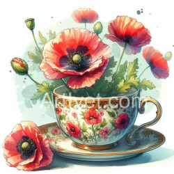 Рисуване по номера -  ЧАШКА С МАКОВЕ  40х40 см.