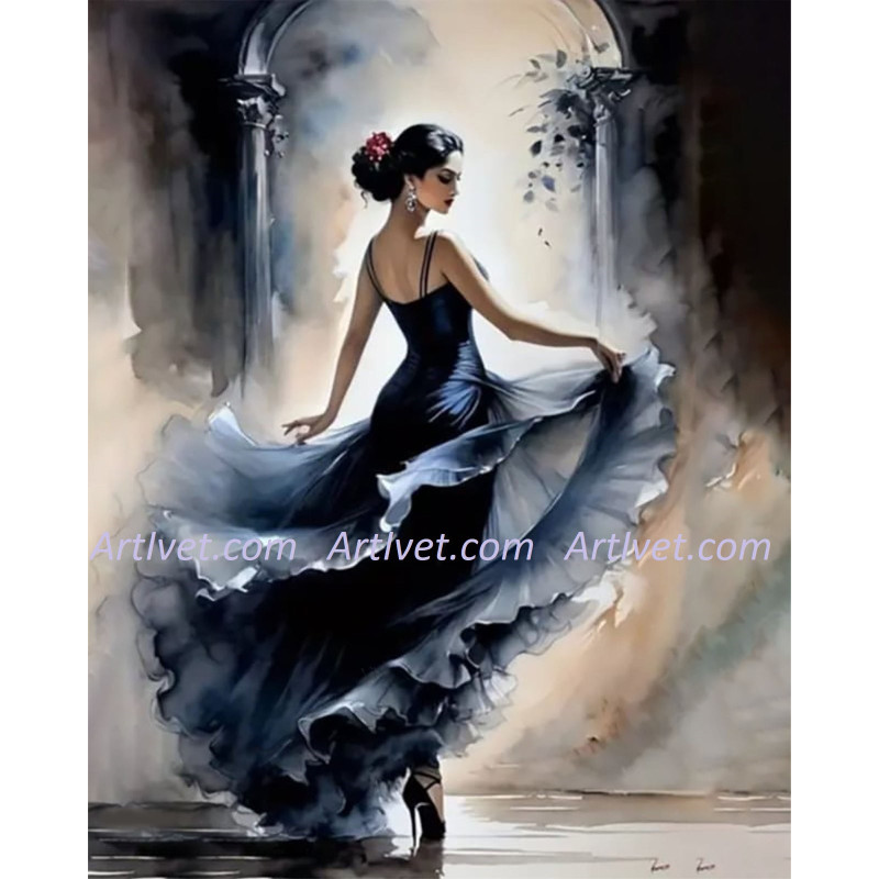 Рисуване по номера - ТАНЦ - ВОАЛИ С ЦВЯТ НА ЗВЕЗДНА НОЩ