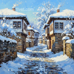 Рисуване по номера - ЗИМНО СЕЛО 40х40 см.