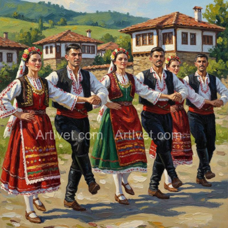Рисуване по номера - ХОРО НА МЕГДАНА 40х40 см.