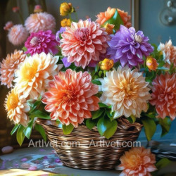Рисуване по номера - КОШНИЦА ГЕРГИНИ  40х40 см.