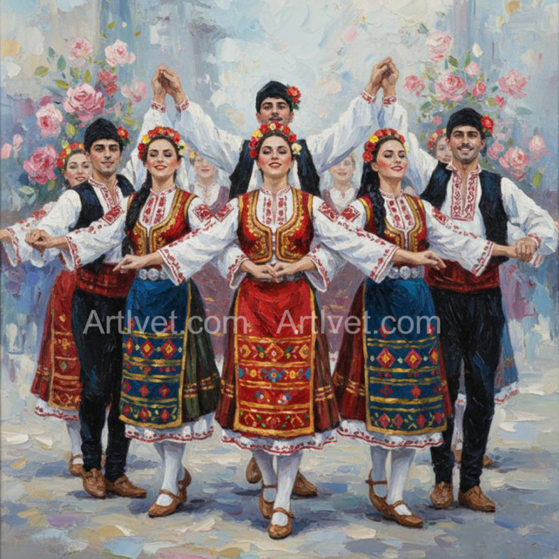 Рисуване по номера - АНСАМБЪЛ - НАРОДНИ ТАНЦИ  40х40 см.