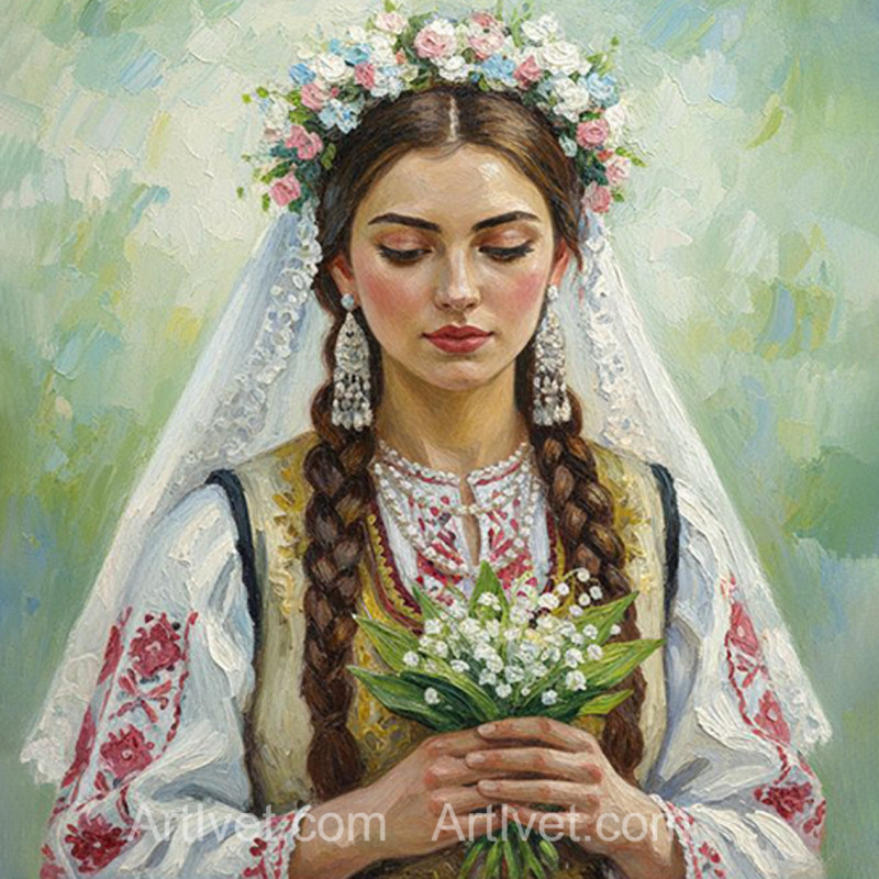 Рисуване по номера - НЕВЕСТА - МОМИНА СЪЛЗА  40х40 см.