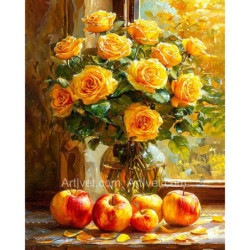 Рисуване по номера - ЦВЕТЯ И ЯБЪЛКИ - АРОМАТ В ЖЪЛТО