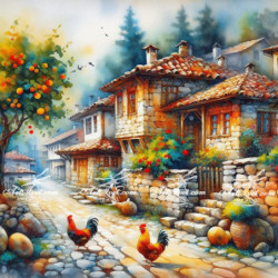 Рисуване по номера -  СТАРИТЕ СЕЛСКИ УЛИЦИ  40х40 см.