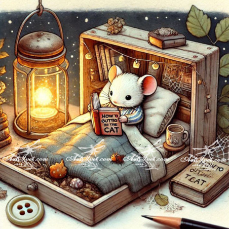 
     Рисуване по номера - УЮТНА ВЕЧЕР ЗА БЯЛОТО МИШЛЕ 40х40 см.