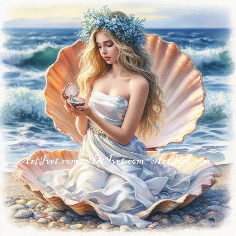Рисуване по номера - ПЕРЛА РОДЕНА ОТ МОРСКИТЕ ВЪЛНИ 40х40 см.