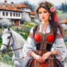 Рисуване по номера - ЖЕНЯ С ТРЕНДАФИЛ НАКИЧЕНА 40х40 см.