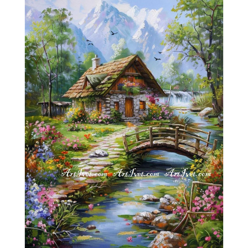 Рисуване по номера - ПРИКАЗНАТА КЪЩА ДО РЕЧНИЯ БРЯГ