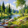 Рисуване по номера - БРЕЗИ ДО РЕЧНОТО КОРИТО 40х40 см.
