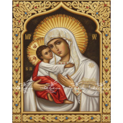 Рисуване по номера - БОГОРОДИЦА И МЛАДЕНЕЦА С ИНКРУСТИРАНА РАМКА - ВАРИАНТ 2 - 40х50см.