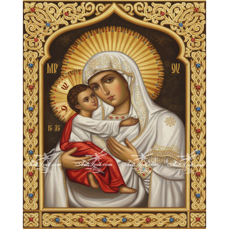 Рисуване по номера - БОГОРОДИЦА И МЛАДЕНЕЦА С ИНКРУСТИРАНА РАМКА - ВАРИАНТ 2 - 40х50см.