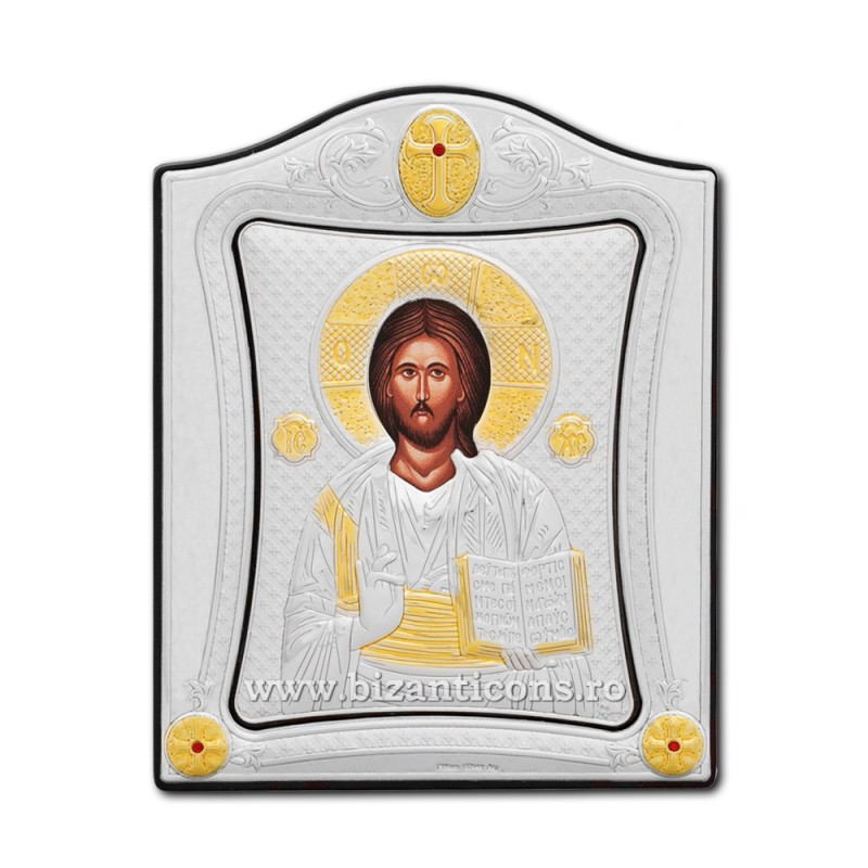 Сребърна икона – Иисус Пантократор Ag925 дърво MD 10x12,5cm