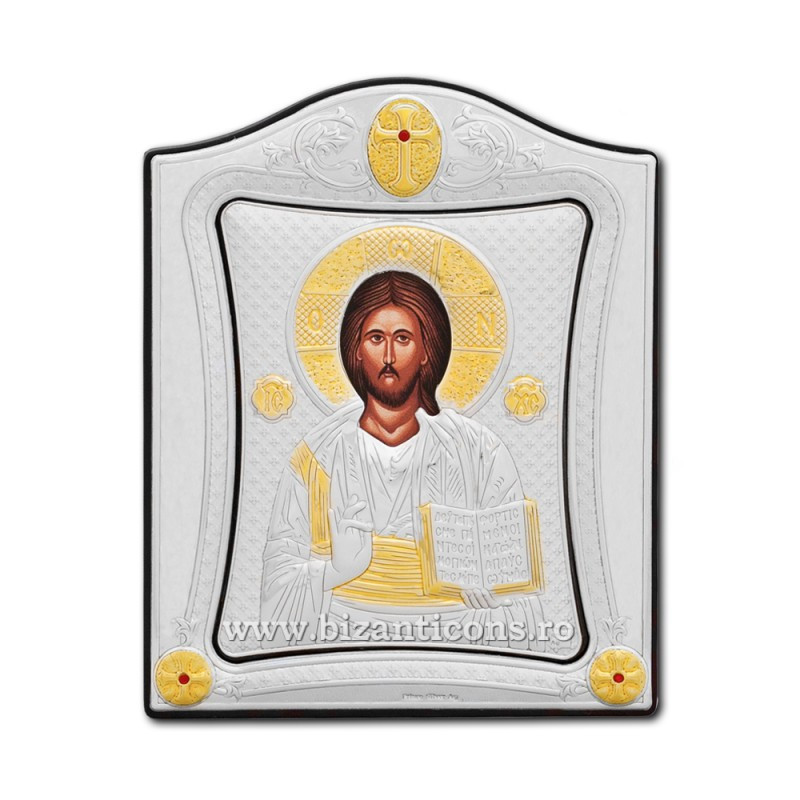 Сребърна икона – Иисус Пантократор Ag925 дърво MD 16,5x20cm