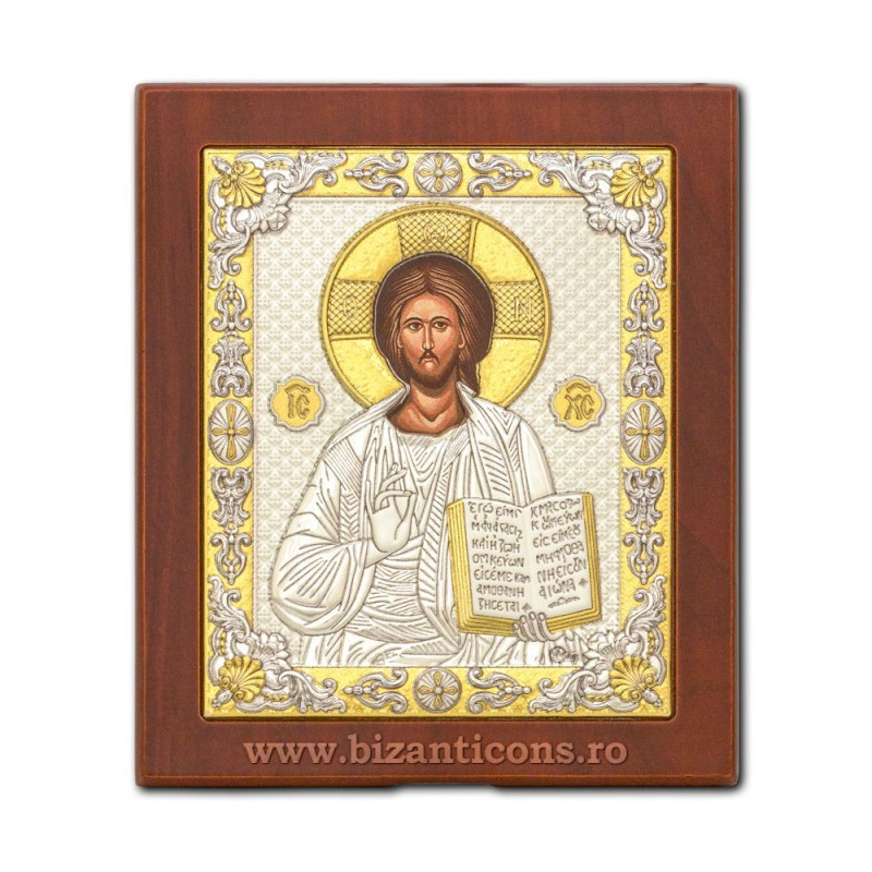 Сребърна икона - Иисус Пантократор 10x12,5 cm