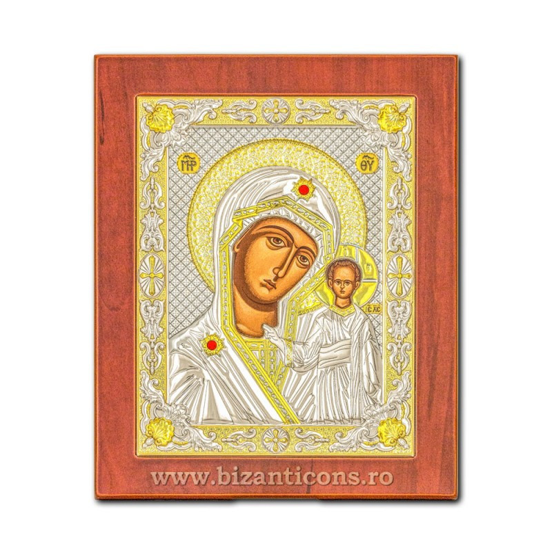 Сребърна икона – Богородица от Казан 18x22 cm