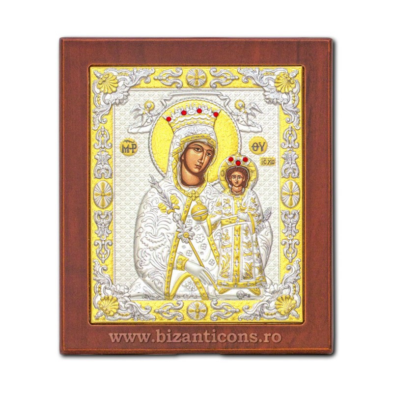 Сребърна икона – Божията Майка с роза 18x22 cm