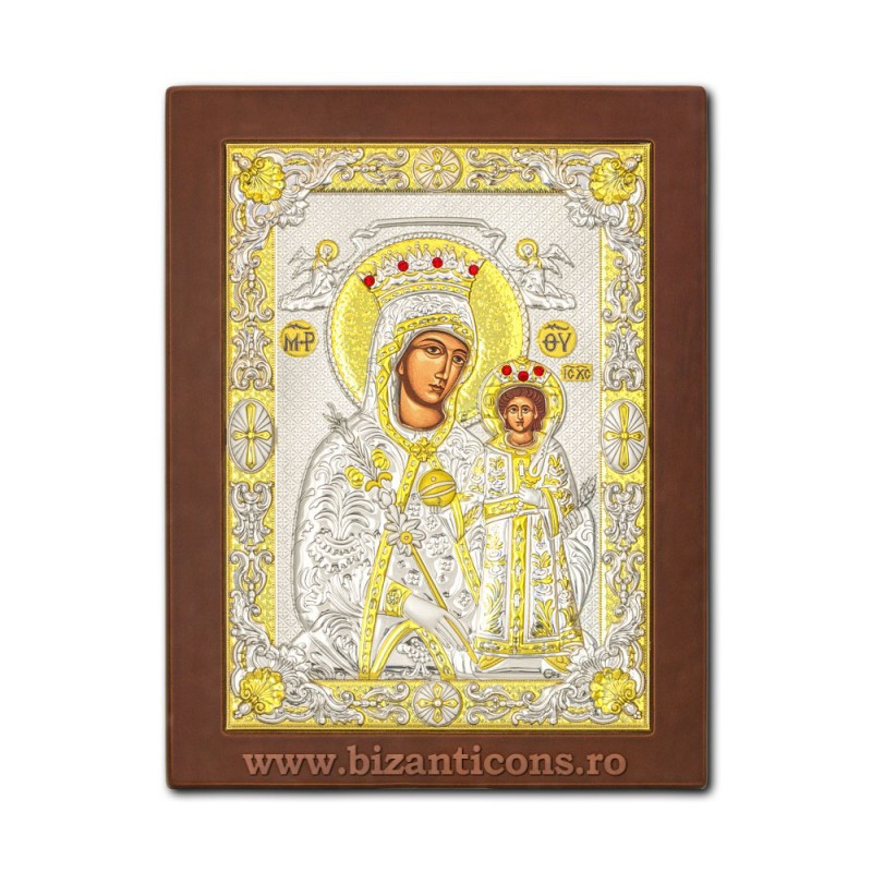 Сребърна икона – Божията Майка с роза 20x26 cm