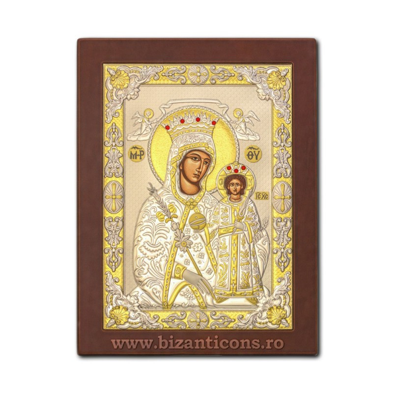 Сребърна икона – Богородица с розата 24x32 cm
